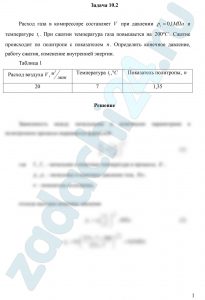 Расход газа в компрессоре составляет V при давлении р1=0,1 МПа и температуре t1. При сжатии температура газа повышается на 200ºC. Сжатие происходит по политропе с показателем n. Определить конечное давление, работу сжатия, изменение внутренней энергии