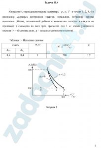 Определить термодинамические параметры  р, υ, Т   в точках 1, 2, 3, 4 и изменение удельных внутренней энергии, энтальпии, энтропии, работы изменения объема, технической работы и количества теплоты в каждом из процессов и суммарно во всех трех процессах для 1 кг смеси указанного состава (r - объемные доли, g - массовые доли компонентов