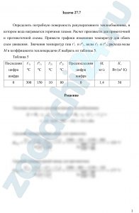 Определить потребную поверхность рекуперативного теплообменника, в котором вода нагревается горячими газами. Расчет произвести для прямоточной и противоточной схем движения. Значения температур газа t′1 и t″1, воды t′2 и t″2, расхода воды M и коэффициента теплопередачи K выбрать из табл.3.