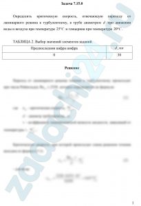 Определить критическую скорость, отвечающую переходу от ламинарного режима к турбулентному, в трубе диаметром d при движении воды и воздуха при температуре 25 ºС и глицерина при температуре 20 ºС.