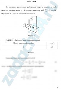 При внезапном расширении трубопровода скорость жидкости в трубе большего диаметра равна υ. Отношение диаметров труб D/d = 2 (рис.14). Определить h - разность показаний пьезометров.