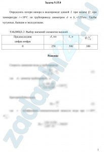 Определить потери напора в водопроводе длиной L при подаче Q, при температуре t=10 ºC по трубопроводу диаметром d и кэ=1,35 мм. Трубы чугунные, бывшие в эксплуатации.