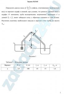 Определить расход воды Q (л/c) в сифоне, откачивающем загрязненную воду из верхнего шурфа в нижний, при условии, что разность уровней воды в шурфах Н неизменна, труба водопроводная, загрязненная, диаметром d и длиной (l1+l2), имеет заборную сетку с обратным клапаном и одно колено. Рассчитать величину наибольшего вакуума в верхней точке трубы на высоте hсиф.