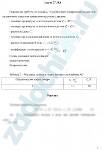 Определить требуемую площадь теплообменной поверхности охладителя надувочного дизеля на основании следующих данных: - температура воздуха на входе в охладитель t′в=115 ºС; - температура воздуха на выходе из охладителя t″в=65 ºС; - расход воздуха Gв; - температура охлаждающей воды на входе в охладитель t′ω; - расход охлаждающей воды Gω=1,25 кг/c; - коэффициент теплопередачи k=100 Вт/(м²·К). Схемы движения теплоносителей: а) противоточная; б) прямоточная.