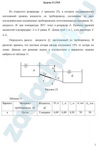 Из большого открытого резервуара А (рисунок 25), в котором поддерживается постоянный уровень жидкости, по трубопроводу, состоящему из двух последовательно соединенных трубопроводов, изготовленных из материала М, жидкость Ж при температуре 20 ºС течет в резервуар Б