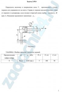 Определить величину и направление силы F,  приложенной к штоку поршня для удержания его на месте. Справа от поршня находится воздух, слева от поршня и в резервуаре, куда опущен открытый конец трубы, - жидкость Ж (рис.1). Показание пружинного манометра - рм