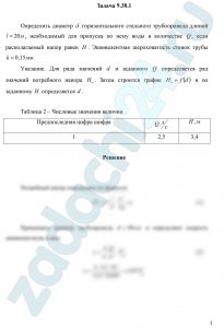 Определить диаметр d горизонтального стального трубопровода длиной l=20 м, необходимый для пропуска по нему воды в количестве Q, если располагаемый напор равен H. Эквивалентная шероховатость стенок трубы k=0,15 мм. Указание. Для ряда значений d и заданного Q определяется ряд значений потребного напора Нп. Затем строится график Нп=f(d) и по заданному H определяется d