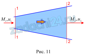 Между двумя сечениями расширяющейся части сверхзвукового сопла (рис. 11) число М увеличивается от М1 до М2. Найти отношение скоростных напоров в рассматриваемых сечениях сопла.