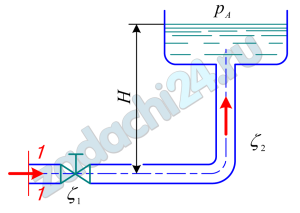 Определить расход в трубе для подачи воды (вязкость ν=0,01 Ст) на высоту Н=16,5 м, если диаметр трубы d=10 мм; ее длина l=20 м; располагаемый напор в сечении трубы перед краном Нрасп=20 м; коэффициент сопротивления крана ζ1=4, колена ζ2=1. Трубу считать гидравлически гладкой. Указание. Задачу решить методом последовательных приближения, задавшись коэффициентом Дарси λт, а затем уточняя его.