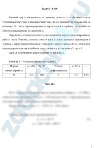 Водяной пар с давлением р1 и степенью сухости х1 из барабана котла-утилизатора поступает в пароперегреватель, где его температура повышается на величину Δt. После пароперегревателя пар подается в турбину, где адиабатно обратимо расширяется до давления p3. Определить количество теплоты, подведенной к пару в пароперегревателе, работу цикла Ренкина, степень сухости пара в конце процесса расширения в турбине и термический КПД цикла. Определить работу цикла и КПД, если после пароперегревателя пар адиабатно дросселируется до давления p′1=p1-1.