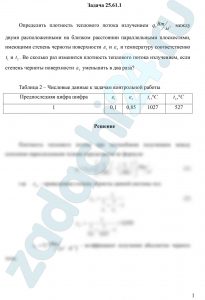 Определить плотность теплового потока излучением q, Вт/м²  между двумя расположенными на близком расстоянии параллельными плоскостями, имеющими степень черноты поверхности ε1 и ε2 и температуру соответственно t1 и t2. Во сколько раз изменится плотность теплового потока излучением, если степень черноты поверхности ε2 уменьшить в два раза