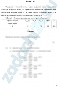 Определить объемный состав смеси идеальных газов, заданной в массовых долях (см. задачу 3), парциальные давления ее компонентов при абсолютном давление смеси р, а также средние изобарные мольную и объемную теплоемкости смеси в интервале температур от 0 ºС до t