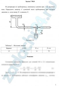 Из резервуара по трубопроводу, имеющему сужение (рис. 2-2), вытекает вода. Определить диаметр d суженной части трубопровода, при котором давление р, если напор Н и диаметр D
