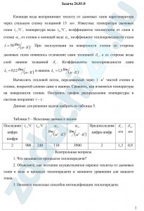 Вычислить тепловой поток, передаваемый через 1 м² чистой стенки и стенки, покрытой слоями сажи и накипи. Сравнить, как изменятся температуры на поверхности стенки. Построить график распределения температуры в системе координат t-x.