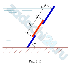 На щите (рис. 3.11), наклоненном к горизонту на угол α=60º, имеется отверстие, которое перекрывается круглой крышкой диаметром d=0,8 м. Определить силу гидростатического давления и центр давления воды на крышку люка, а=1,0 м.