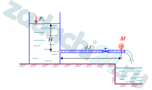 Бензин (ρб=720 кг/м3, νб=0,9·10-6 м2/c) из открытого резервуара с постоянным напором Н=3,5 м поступает в зумпф по новой стальной трубе (d=50 мм, Δ=0,5 мм). Показание манометра, установленного на расстоянии l=50 м от начала трубы равно рман=0,13 ат. Определить расход бензина в системе (Q в л/c), принять турбулентный режим движения в зоне квадратичного сопротивления. Проверить режим движения и зону сопротивления.