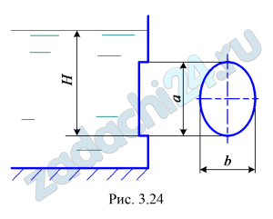 В вертикальной стенке имеется отверстие, перекрываемое щитом в форме эллипса с размерами а=2,5 м, b=1,5 м (рис. 3.24). Определить силу гидростатического давления воды и положение центра давления, если Н=3,2 м.