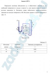 Определить величину абсолютного ро и избыточного давления рм на свободной поверхности в сосуде и высоту h1, если высота поднятия ртути в ртутном манометре h2. Построить эпюру избыточного гидростатического давления на плоскую поверхность АВ.