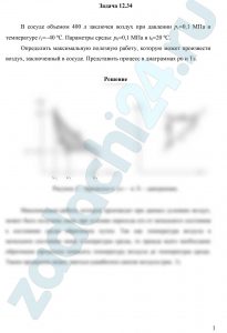 В сосуде объемом 400 л заключен воздух при давлении р1=0,1 МПа и температуре t1=-40 ºС. Параметры среды: р0=0,1 МПа и t0=20 ºС. Определить максимальную полезную работу, которую может произвести воздух, заключенный в сосуде. Представить процесс в диаграммах рυ и Ts
