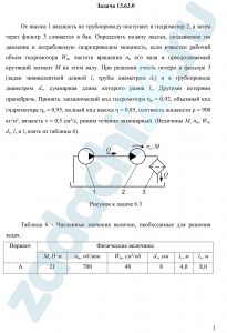 От насоса 1 жидкость по трубопроводу поступает в гидромотор 2, а затем через фильтр 3 сливается в бак. Определить подачу насоса, создаваемое им давление и потребляемую гидроприводом мощность, если известен рабочий объем гидромотора Wм, частота вращения nм его вала и преодолеваемый крутящий момент М на этом валу