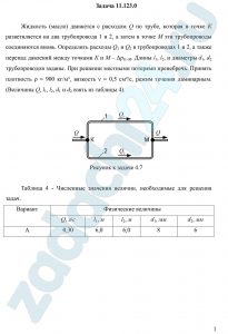 Жидкость (масло) движется с расходом Q по трубе, которая в точке К разветвляется на два трубопровода 1 и 2, а затем в точке М эти трубопроводы соединяются вновь. Определить расходы Q1 и Q2 в трубопроводах 1 и 2, а также перепад давлений между точками К и М – ΔрК-М