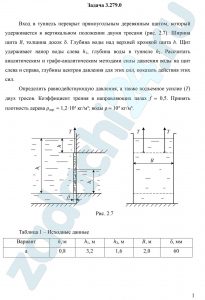 Определить равнодействующую давления, а также подъемное усилие (Т) двух тросов. Коэффициент трения в направляющих пазах f = 0,5.