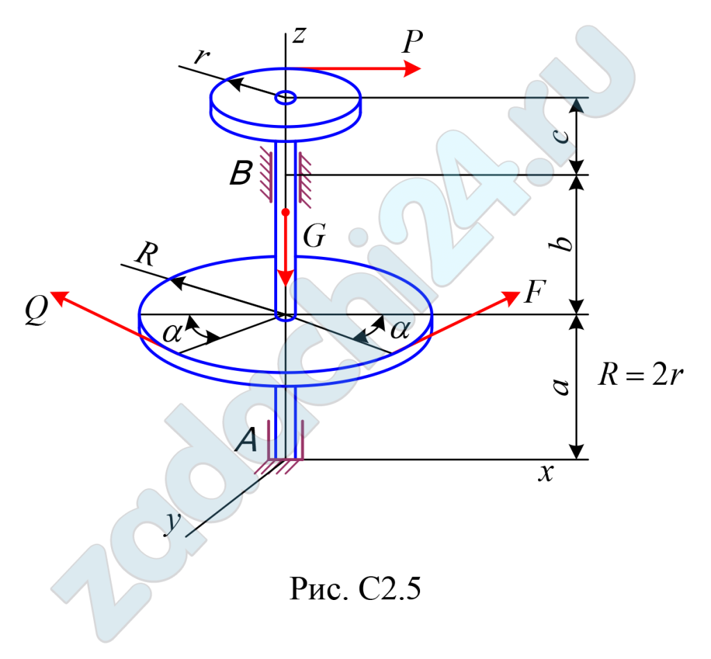 Определение реакций опор твёрдого тела (пространственная система сил) Определить значение силы Р и реакции опор твёрдого тела, изображённого на рис. С2.0 – С2.9.
