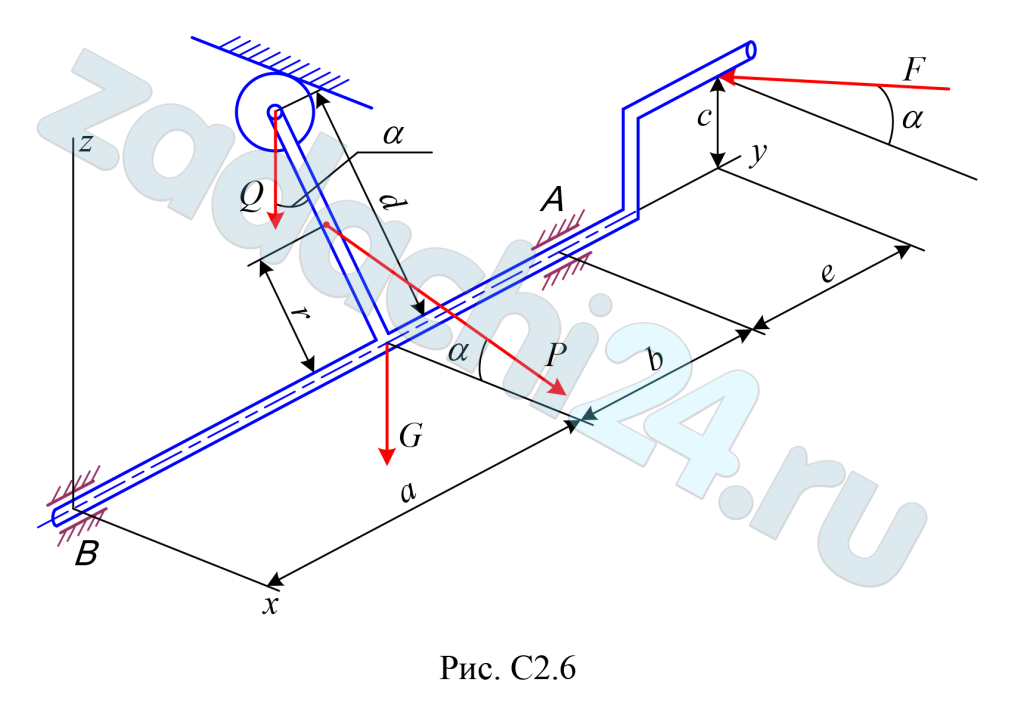 Определение реакций опор твёрдого тела (пространственная система сил) Определить значение силы Р и реакции опор твёрдого тела, изображённого на рис. С2.0 – С2.9.