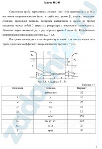Самотечная труба переменного сечения (рис. 3.8) диаметрами d и D, с местными сопротивлениями (вход в трубу под углом β), колено, внезапное сужение, проходной вентиль, внезапное расширение и выход из трубы) соединяет между собой 2 закрытых резервуара с жидкостью плотностью ρ. Давление паров жидкости р01 и р02, перепад уровней воды Δz. Коэффициент сопротивления проходного вентиля ξвен = 0,3. Построить напорную и пьезометрическую линию для потока жидкости в трубе, принимая коэффициент гидравлического трения λ = 0,02.