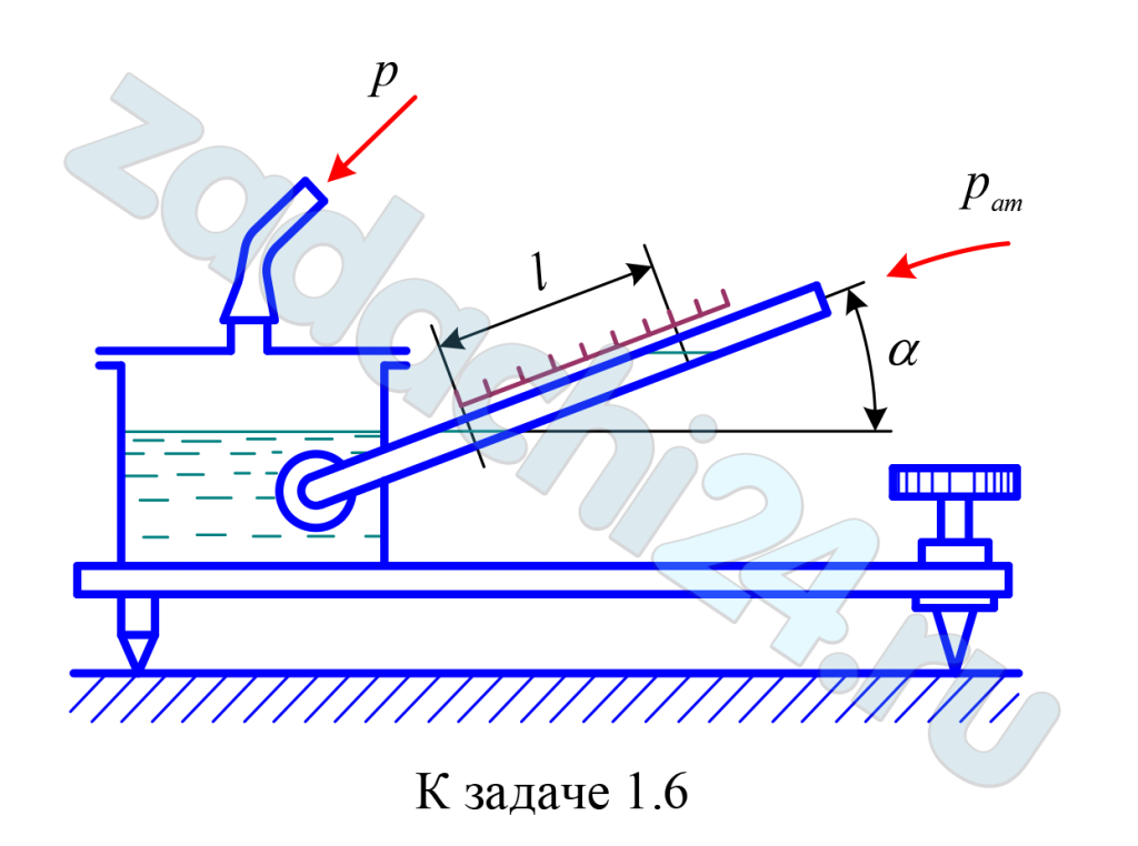 Применение спиртового чашечного микроманометра с наклонной шкалой значительно увеличивает точность измерений при измерении малых избыточных давлений в газах. Принимая абсолютную ошибку отсчета по миллиметровой шкале невооруженным глазом, равной 0,5 мм, определить под каким углом к горизонту нужно расположить трубку прибора, чтобы при измерении давления в пределах 1–2 кПа погрешность измерения не превышала ±0,2%. Относительная плотность спирта δ = 0,8. Какова максимальная погрешность при измерении того же давления ртутным (δ = 13,6) чашечным манометром с вертикальной шкалой? Диаметры чашек считать настолько большими, чтобы можно было пренебречь поправкой на смещение уровня в них.
