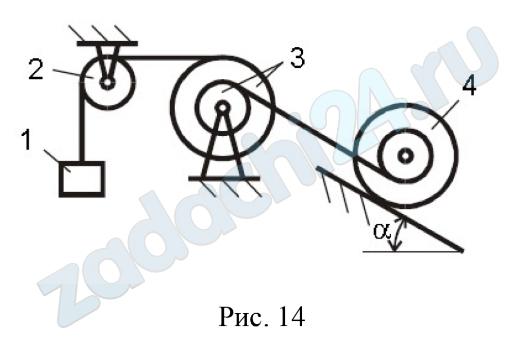 МОСКОВСКИЙ ПОЛИТЕХНИЧЕСКИЙ УНИВЕРСИТЕТ Теоретическая механика Задание Д-8 ЗАДАНИЕ Д-8 Общее уравнение динамики Механическая система, состоящая из груза 1 весом Р1, блоков 2 и 3 весом Р2 и Р3 соответственно и сплошного катка 4 весом Р4, движется под действием сил тяжести. Радиус инерции блоков 2 и 3 - ρ2 и ρ3. Если в таблице радиус инерции блока не указан, блок следует считать полым цилиндром. Каток 4 движется по рельсу, наклоненному к горизонту под углом α без скольжения. Коэффициент трения качения k. Трением в осях пренебречь, проскальзывание невесомых нерастяжимых нитей отсутствует. С помощью общего уравнения динамики определить ускорение оси катка. Схемы механизмов приведены на рис. 8.1, 8.2, данные – в таблице Д-8.1.