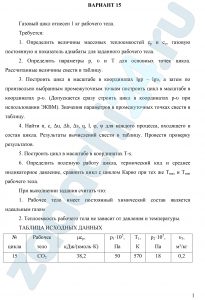 Газовый цикл отнесен 1 кг рабочего тела. Требуется: Определить величины массовых теплоемкостей ср и сυ, газовую постоянную и показатель адиабаты для заданного рабочего тела. Определить параметры р, υ и Т для основных точек цикла. Рассчитанные величины свести в таблицу. Построить цикл в масштабе в координатах lgp – lgυ, а затем по произвольно выбранным промежуточным точкам построить цикл в масштабе в координатах р-υ. (Допускается сразу строить цикл в координатах р-υ при использовании ЭКВМ). Значения параметров в промежуточных точках свести в таблицу.